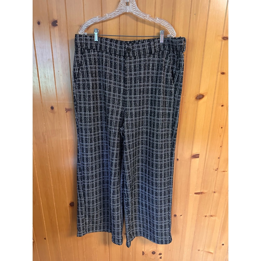 Torrid 18R Plus Size Black White Plaid Tweed Wide Leg Wool Blend Trousers Pants